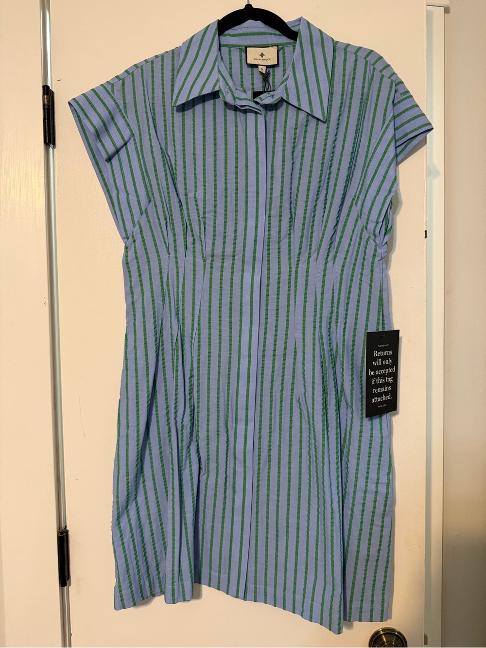 Tuckernuck Blue and Green Striped Seersucker Mini Dress - Picture 2 of 4